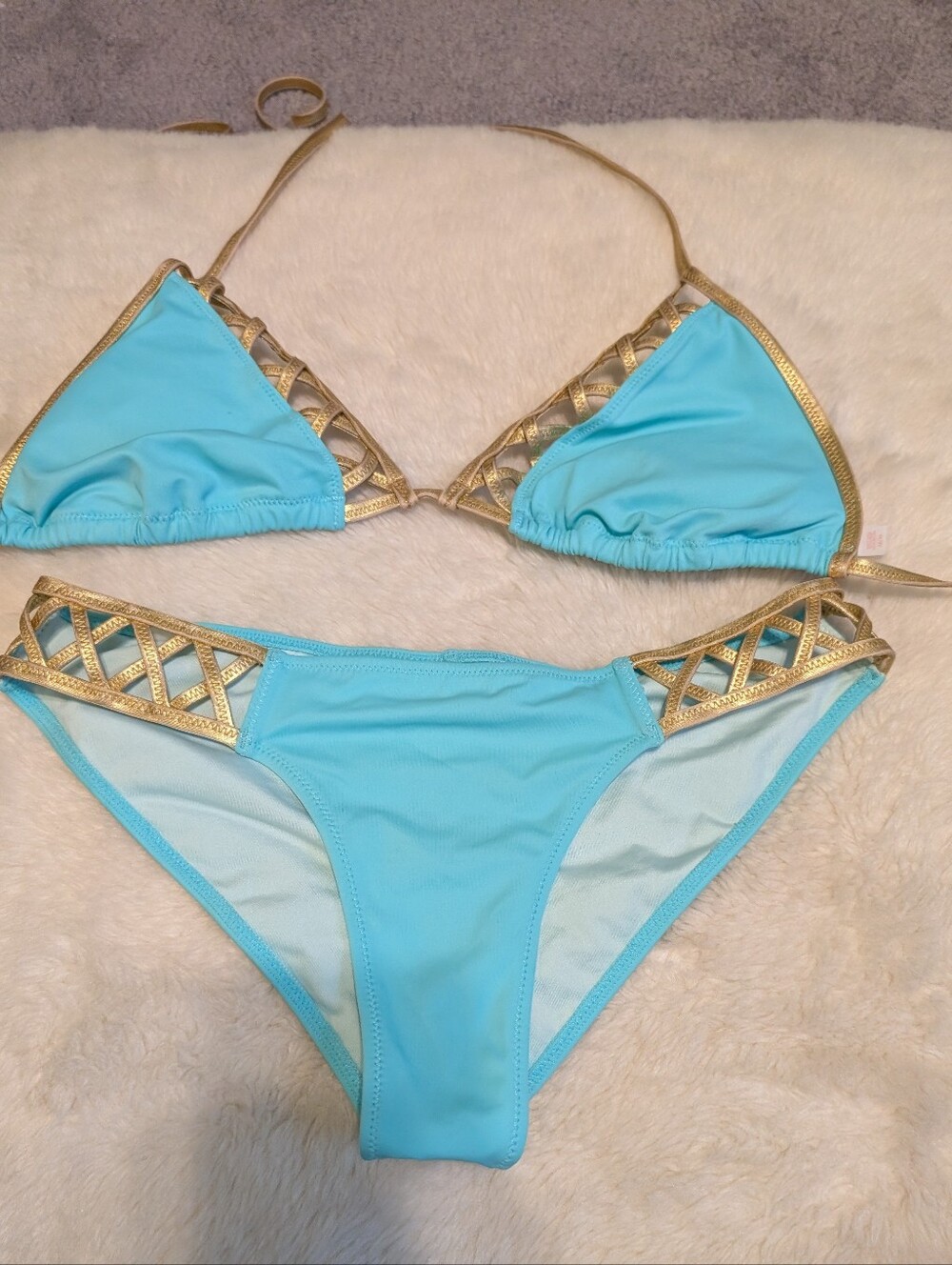 Victoria's Secret Turquoise Bikini with Gold Lattice Trim